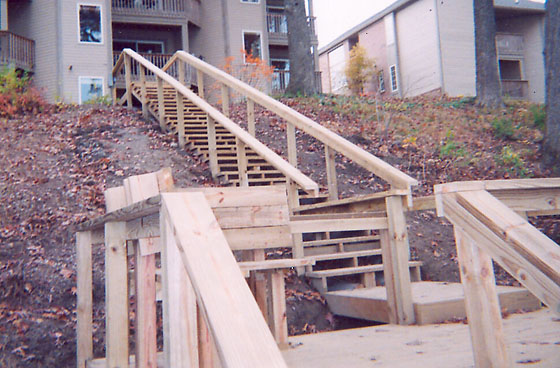 Permanent staircase leading down to beach landing deck