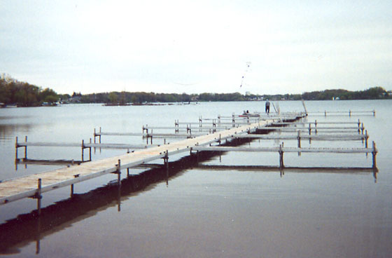 An array of seasonal docks for multiple boats in Oakland County, Michigan