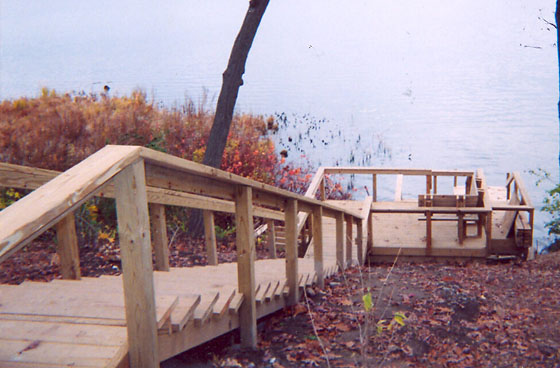 Permanent staircase and beach landing deck