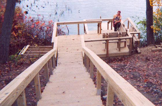 Permanent staircase and beach landing deck