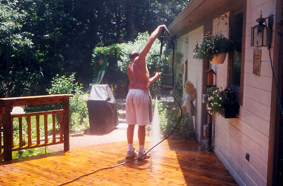 Deck restoration with a power washing machine