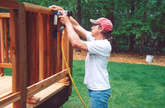 H.Y.O. Services owner Jeff Eaton working on a deck rebuild