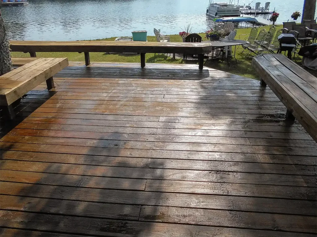 Deck staining in progress